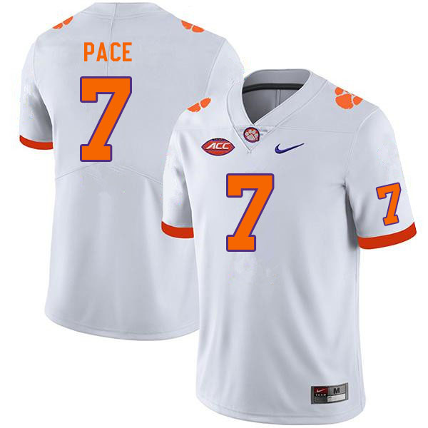 Men #7 Kobe Pace Clemson Tigers College Football Jerseys Sale-White - Click Image to Close